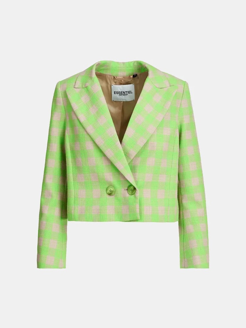 Essentiel Neon Green & Light Pink Check Cropped Blazer